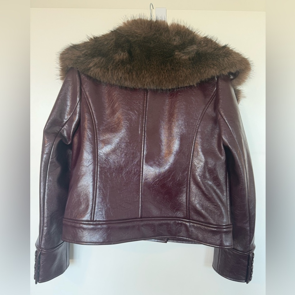 Mango faux-leather with faux fur collar coat - Picture 6 of 10
